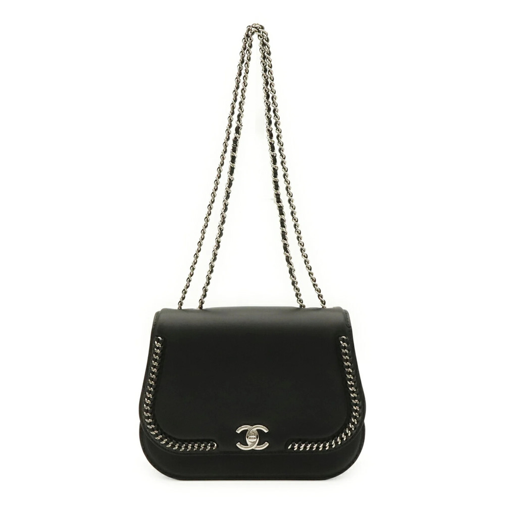 CHANEL Coco Mark Chain Shoulder Bag, Pouch, Turnlock Closure, Leather, Black